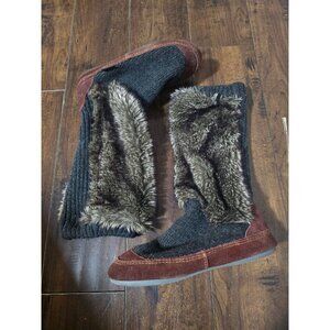 Acorn Womens Slouch Boot Slipper Charcoal Faux Fur Sz 5-6